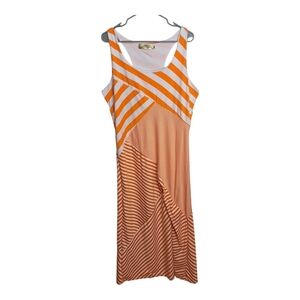 Second Skin NYC Racer Back Long Dress Womens Size 3X Orange White Stripe Stretch